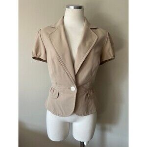 sz 6 Y2K Vintage Womens Khaki Tan Single Breasted Peplum Suit Blazer The Limited